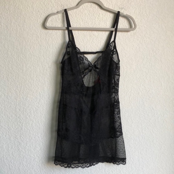 Victoria's Secret Other - Victoria’s Secret Black Sheer Lace Mesh Slip Negligee Dress Medium